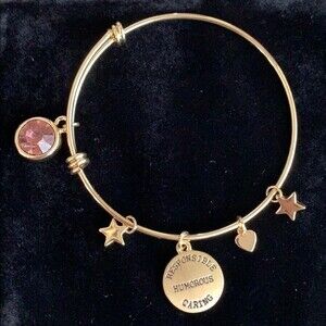 June/Light Amethyst charm bangle bracelet 7.5”